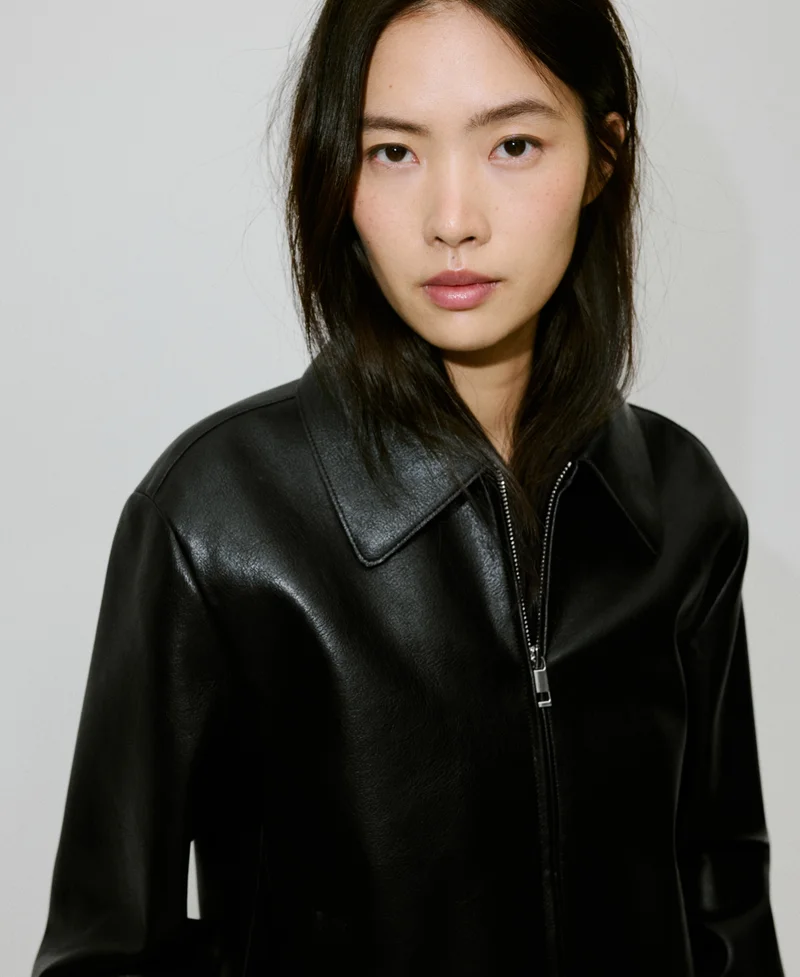 Mango Black Faux leather zip-up jacket for Women | Best Price UAE