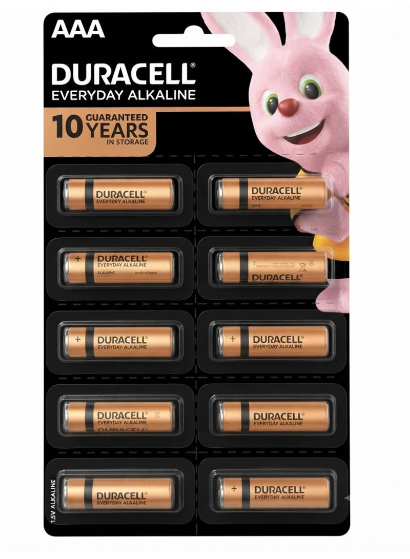Duracell AAA Alkaline Batteries 10 Pack – 1.5V Long Lasting Triple A Batteries, Everyday Alkaline Power Cells with 10-Year Shelf Life for Remote Controls, Toys, Clocks, Flashlights & Household Devices - Image 1