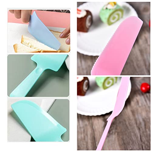 TorSor 20 Pack Disposable Cake Cutter Slicer Plastic Serrated Cutting Knife Server Spatula Knives Serving Utensils for Pie Pizza Pastry Dessert Bakery Bread Kitchen Wedding Birthday Party - Image 3