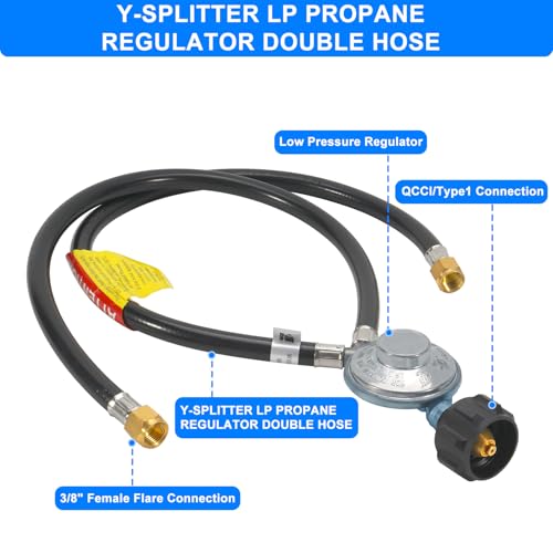 JEASOM 2 feet ySplitter 2 Hose Propane Regulator Low Pressure Dual Propane Tank Connection kit Hose for Most LPLPG Gas Grill Fire Pit Table and Heater - Image 3