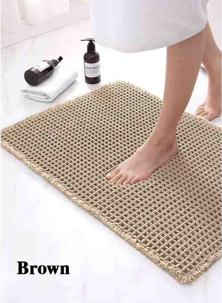 LeadMy Non-Slip Bath Mats, Super-Absorbent Quick-Dry Bathroom Mat, Soft Comfortable Floor Carpet for Shower and Tub, Easy Clean Machine-Washable Bathroom Rugs 43 x 61 cm Brown - Image 1