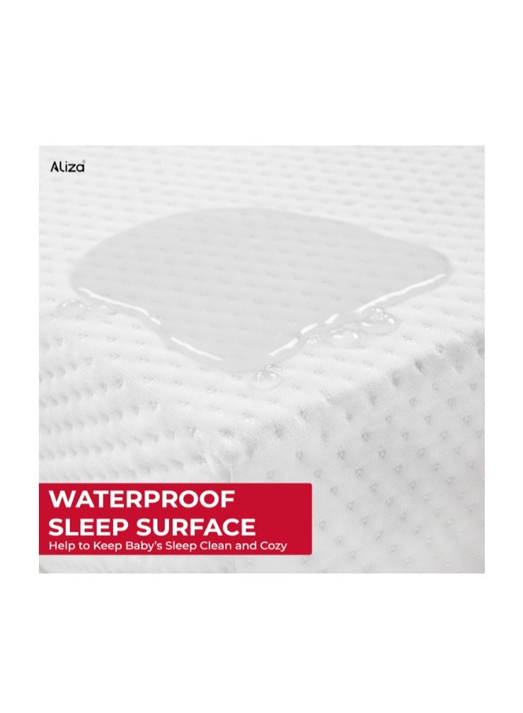 Aliza Cot Mattresses 120 x 60cm - Heavily layered Memory Foam & Water Resistant Baby Mattress with Easy to Clean Hypoallergenic White Cover - Aliza - Image 4