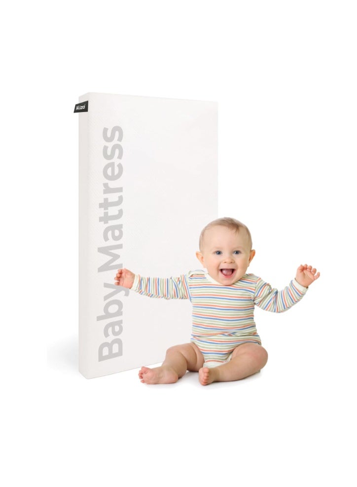 Aliza Cot Mattresses 120 x 60cm - Heavily layered Memory Foam & Water Resistant Baby Mattress with Easy to Clean Hypoallergenic White Cover - Aliza - Image 1