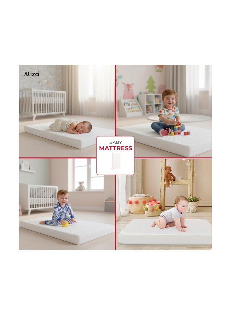 Aliza Cot Mattresses 120 x 60cm - Heavily layered Memory Foam & Water Resistant Baby Mattress with Easy to Clean Hypoallergenic White Cover - Aliza - Image 3