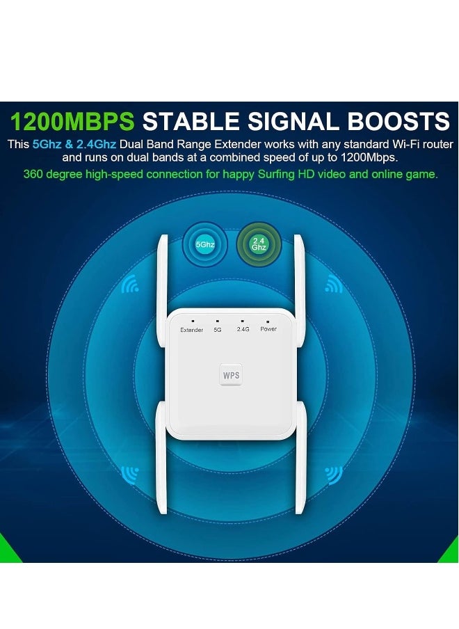 NIBEMINENT - Wifi Extender,WiFi Repeater,5G 1200Mbps Dual Band WiFi Booster For Home,Internet Booster With Ethernet, With 4 Antennas, Easy Setup - Image 1