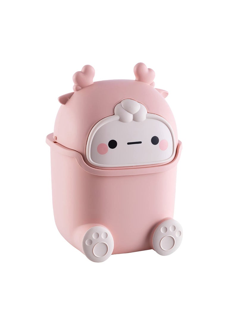 SYOSI Plastic Flip Trash can Animal Shape Trash Cans, Creative Cute Desktop Trash can with lid for Bedroom Bathroom Living Room Office (Pink) - Image 1