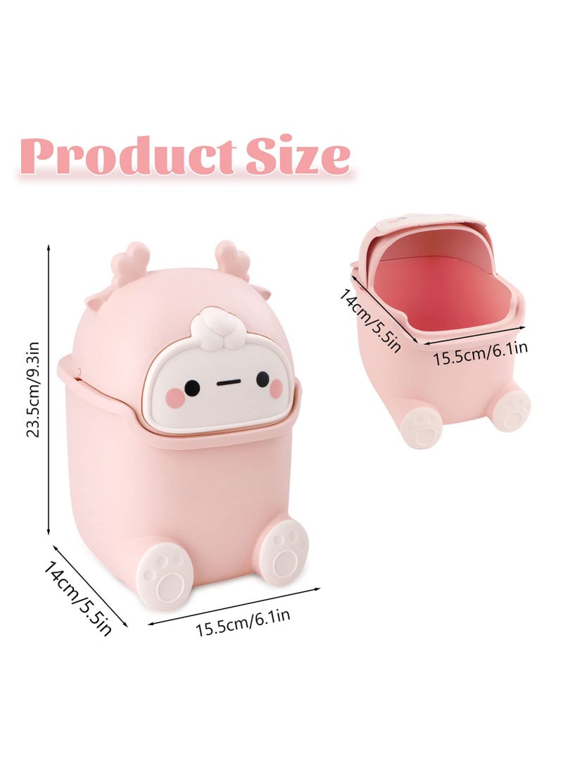 SYOSI Plastic Flip Trash can Animal Shape Trash Cans, Creative Cute Desktop Trash can with lid for Bedroom Bathroom Living Room Office (Pink) - Image 2