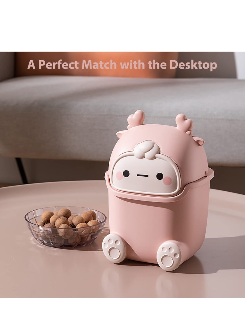 SYOSI Plastic Flip Trash can Animal Shape Trash Cans, Creative Cute Desktop Trash can with lid for Bedroom Bathroom Living Room Office (Pink) - Image 3