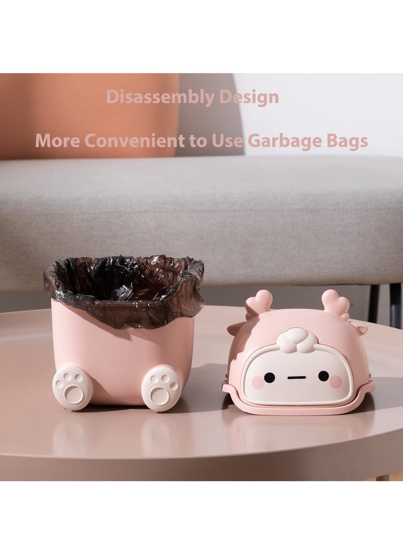 SYOSI Plastic Flip Trash can Animal Shape Trash Cans, Creative Cute Desktop Trash can with lid for Bedroom Bathroom Living Room Office (Pink) - Image 4