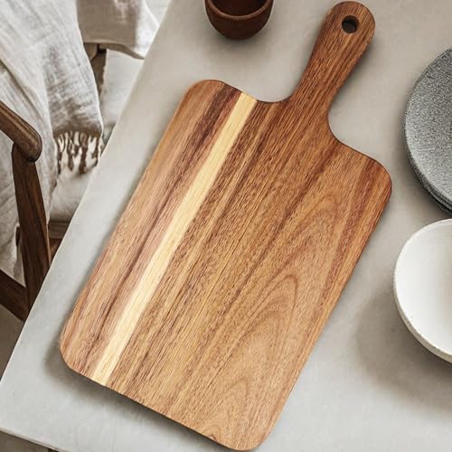 ZeQi Acacia Wood Cutting Board with Handle 13.7''X7'' / Charcuterie Board/Serving Board/Cheese, Bread, Vegetables & Fruits Serving Board (Rectangular) - Image 3