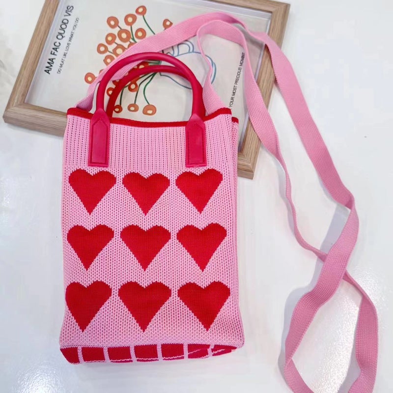 Factory Hand Bag On Behalf Of Ladies New Knitted Mobile Phone Bag Net Red Love Bag Messenger Bag Mini Bag - Image 3