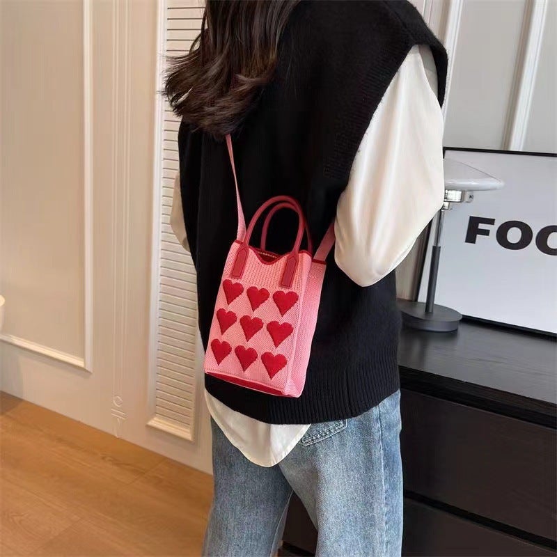 Factory Hand Bag On Behalf Of Ladies New Knitted Mobile Phone Bag Net Red Love Bag Messenger Bag Mini Bag - Image 2