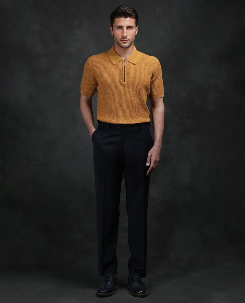 Rare Rabbit Men's Flat Knit Zipper Polo