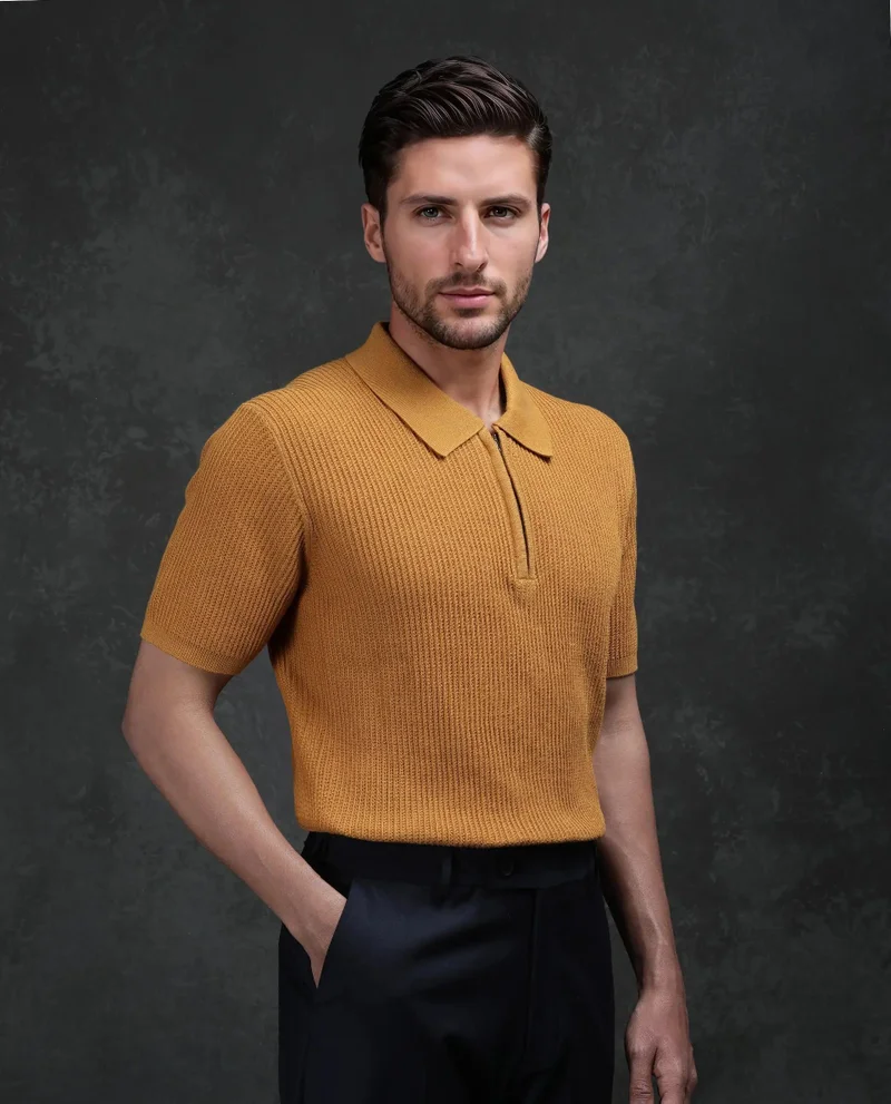 Rare Rabbit Men's Flat Knit Zipper Polo
