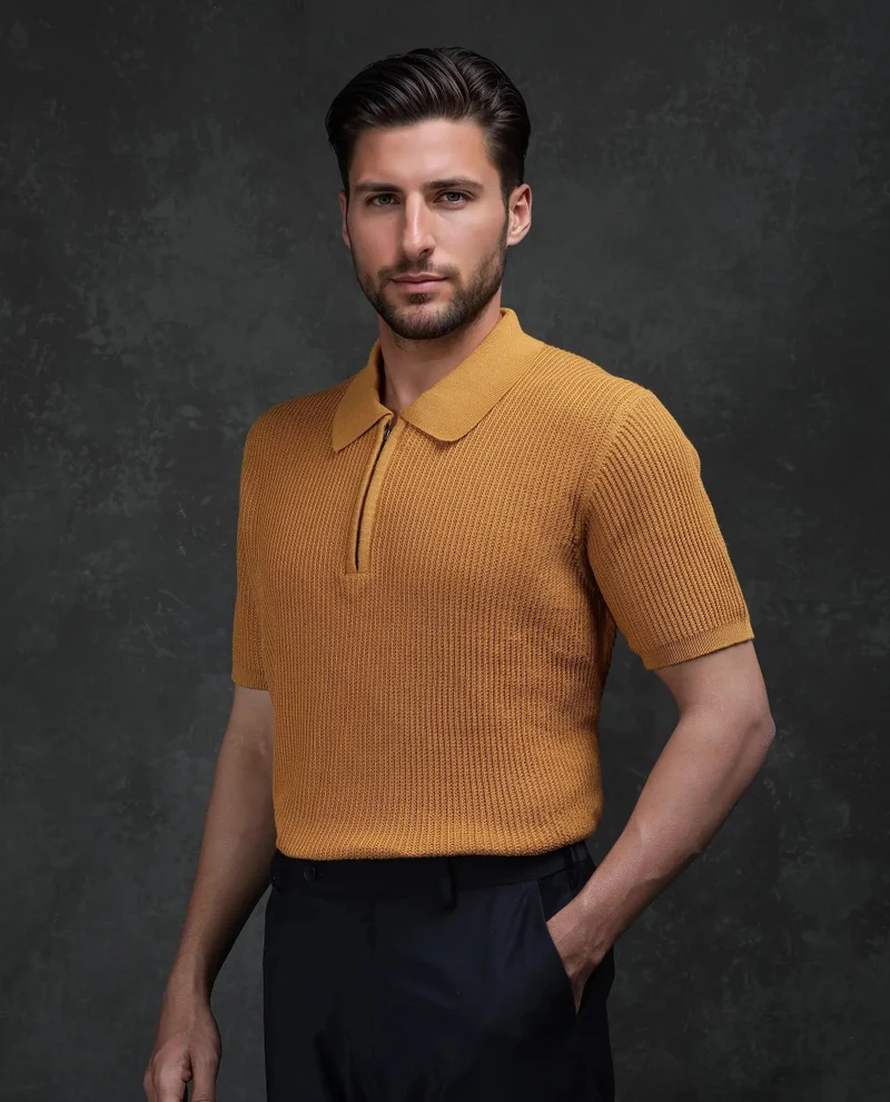 Rare Rabbit Men's Flat Knit Zipper Polo