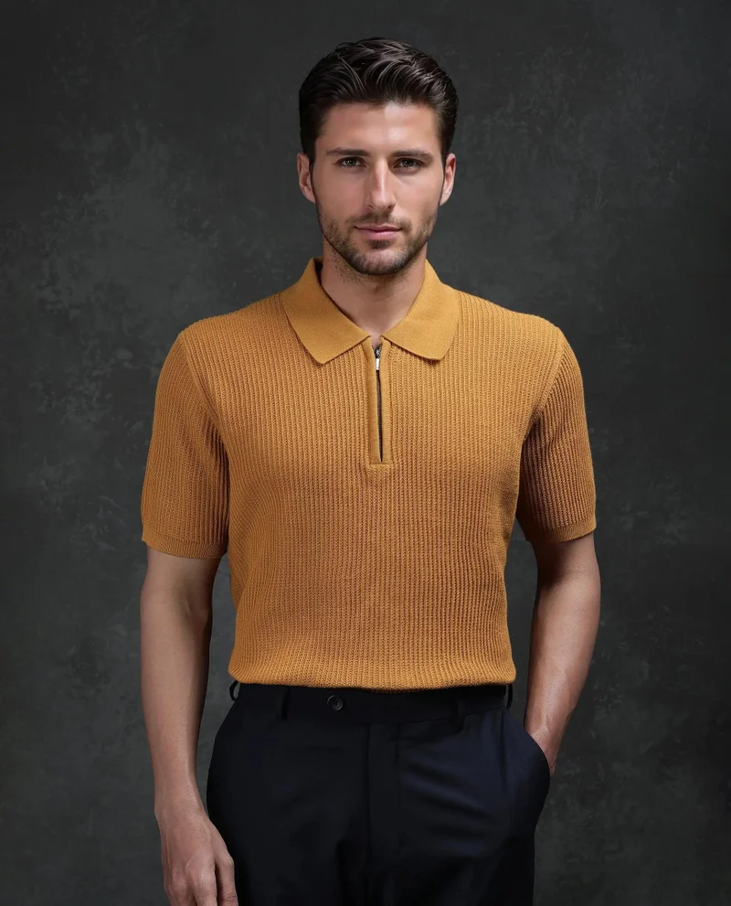 Rare Rabbit Men's Flat Knit Zipper Polo