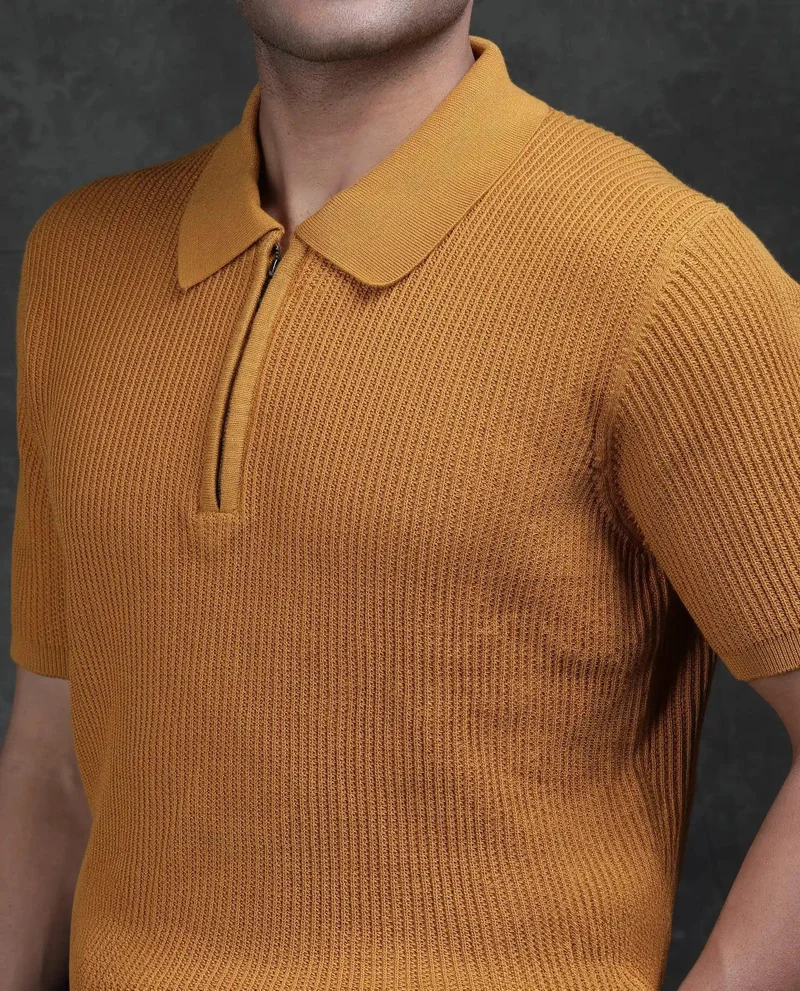 Rare Rabbit Men's Flat Knit Zipper Polo