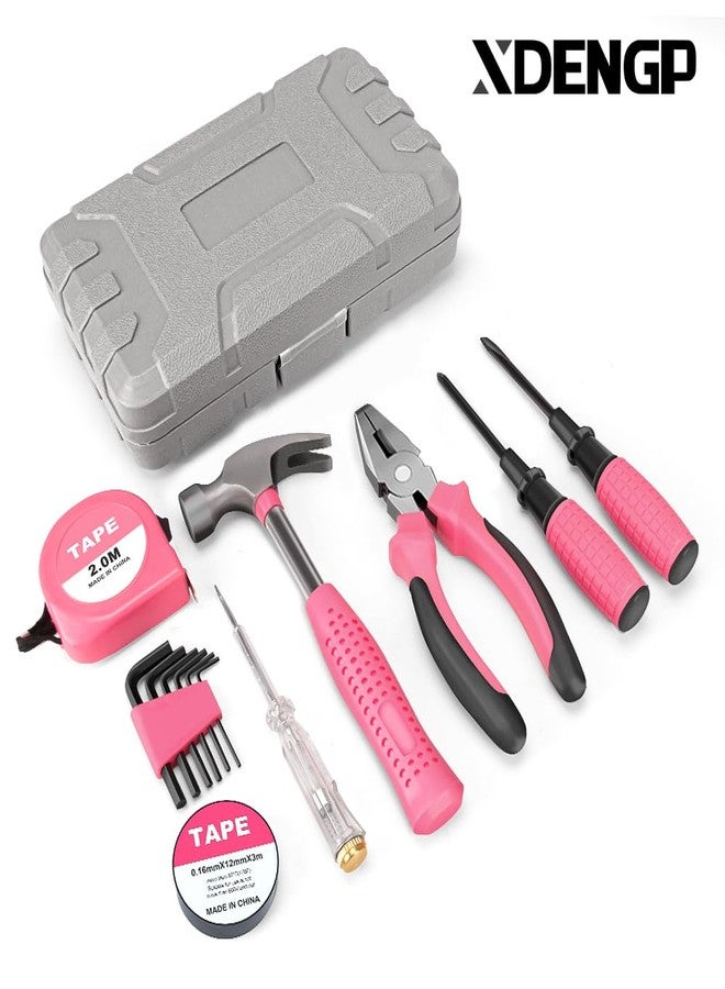 XDENGP 13 Piece Pink Tool Set, Mini Tool Box for Women. Home Tool Kit with Plastic Storage Toolbox for All Purpose Office, Garage, Apartment and College Dorm - Image 2
