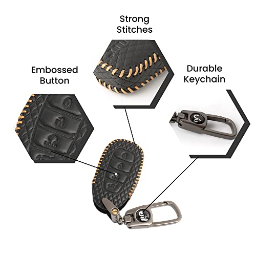 SHOPOFLUX Metal Key Cover Compatible with Hyundai Verna 2024 2023 | i20 Facelift N Line N8 Car 4 button smart key (Leather Black) - Image 5