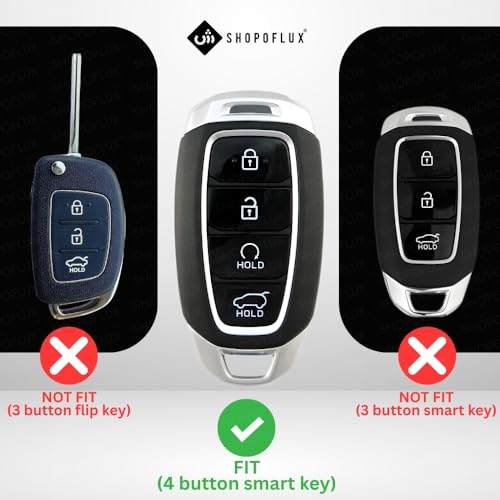 SHOPOFLUX Metal Key Cover Compatible with Hyundai Verna 2024 2023 | i20 Facelift N Line N8 Car 4 button smart key (Leather Black) - Image 2