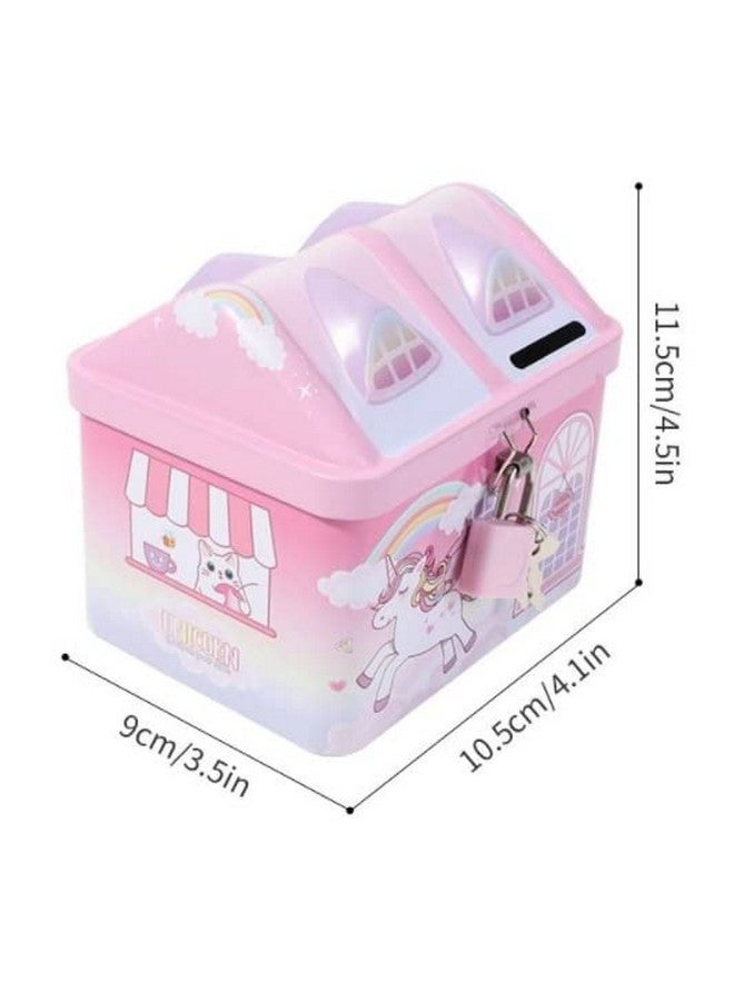 ويش كي صندوق نقود معدني مطبوع عليه وحيد القرن لطيف وملون من WISHKEY مع قفل آمن ومفاتيح للأطفال، صندوق تخزين على شكل منزل لتوفير المال وجمع العملات المعدنية للبنات والأطفال (عبوة من قطعة واحدة، متعدد الألوان، كلاسيكي) - Image 5