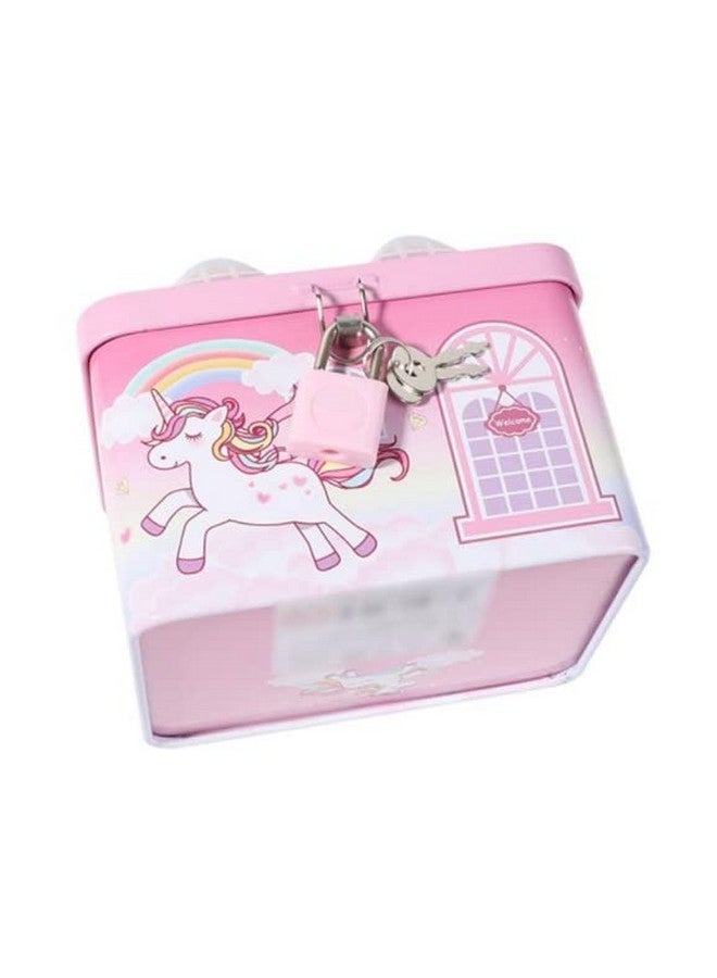 ويش كي صندوق نقود معدني مطبوع عليه وحيد القرن لطيف وملون من WISHKEY مع قفل آمن ومفاتيح للأطفال، صندوق تخزين على شكل منزل لتوفير المال وجمع العملات المعدنية للبنات والأطفال (عبوة من قطعة واحدة، متعدد الألوان، كلاسيكي) - Image 3