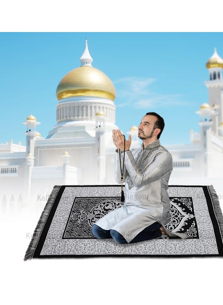 جيج بي في 3 قطع بطانية صلاة صلاة صلاة صلاة صلاة صلاة صلاة صلاة صلاة صلاة صلاة صلاة سفر رمضان ناعم وفاخر (أسود) - Image 5