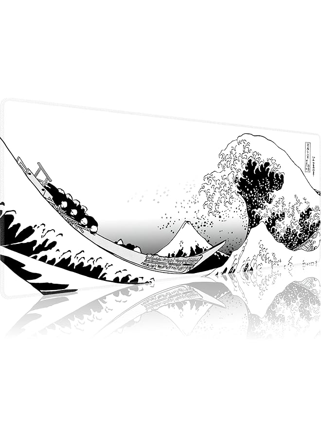 erorex Mouse Pad Large Gaming Mousepad Xl Japanese Wave Anime Desk Mat Mouse Pad Long 31.5X11.8 In Extended Big White Mouse Pad Waterproof Desk Pad With Non Slip Base And Stitched Edges - Image 1