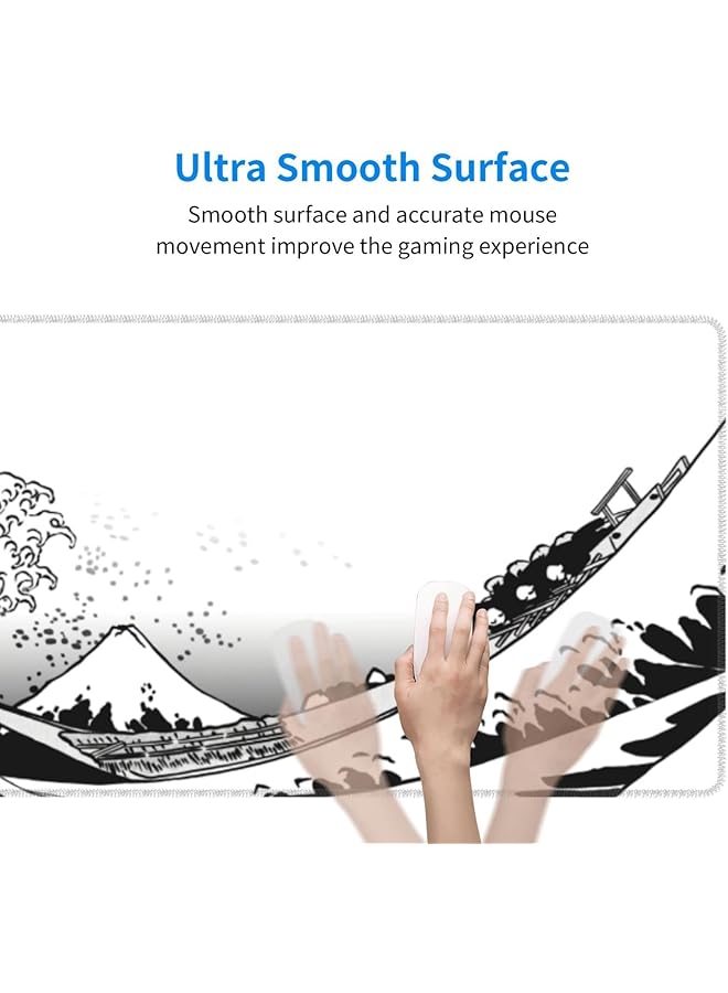 erorex Mouse Pad Large Gaming Mousepad Xl Japanese Wave Anime Desk Mat Mouse Pad Long 31.5X11.8 In Extended Big White Mouse Pad Waterproof Desk Pad With Non Slip Base And Stitched Edges - Image 5