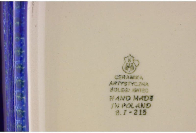 Polmedia Polish Pottery طبق خبز مستطيل من الفخار البولندي الأصلي بتصميم الخشخاش الأزرق مصنوع يدويًا في بولسوافياك بولندا بواسطة سيراميكا أرتيستشنا شهادة الأصالة - Image 4