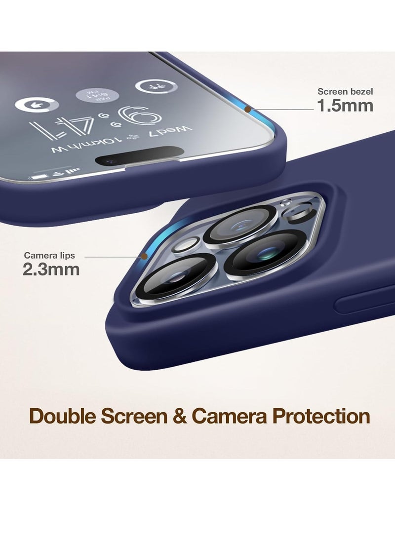 Generic Case Compatible with iPhone 15 Pro, with 3X Screen Protector + 3X Camera Lens Protector, Liquid Silicone Shockproof Anti-Scratch Protective Microfiber Lining Phone Case (Midnight Blue)  - Image 3
