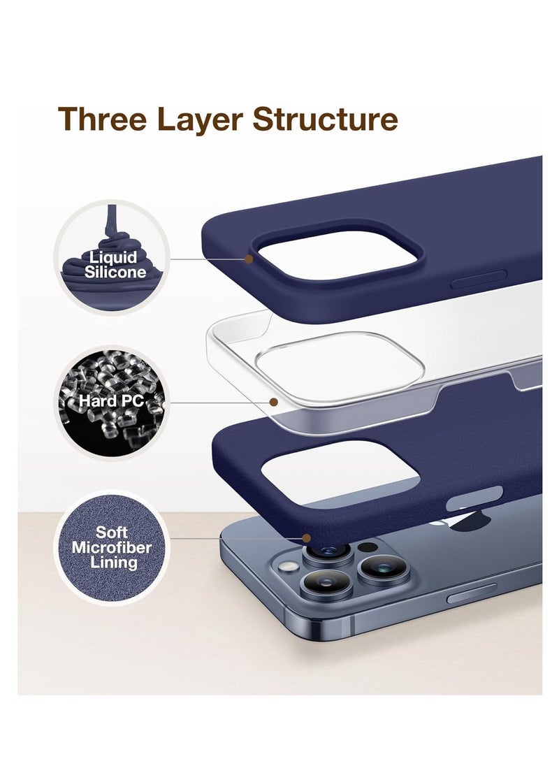 Generic Case Compatible with iPhone 15 Pro, with 3X Screen Protector + 3X Camera Lens Protector, Liquid Silicone Shockproof Anti-Scratch Protective Microfiber Lining Phone Case (Midnight Blue)  - Image 2