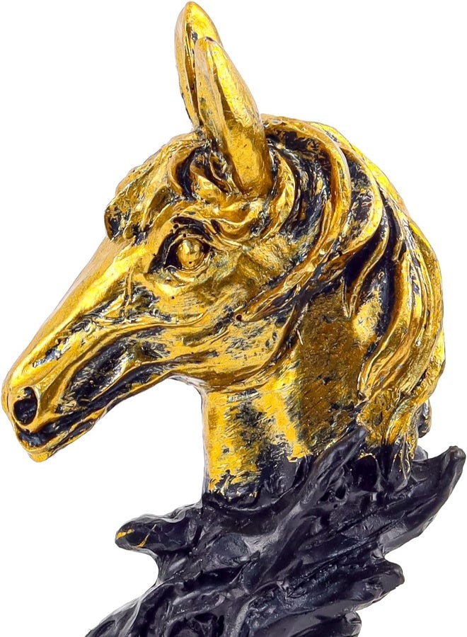 AKDC Polyresin Horse Head Statue 5.5" Inch, Handcrafted Horses Head Model Sculptures With Base Stand, Resin Craft Animal Figurines Sculpture For Home Office Desktop Indoor Decorations (Gold) - Image 1