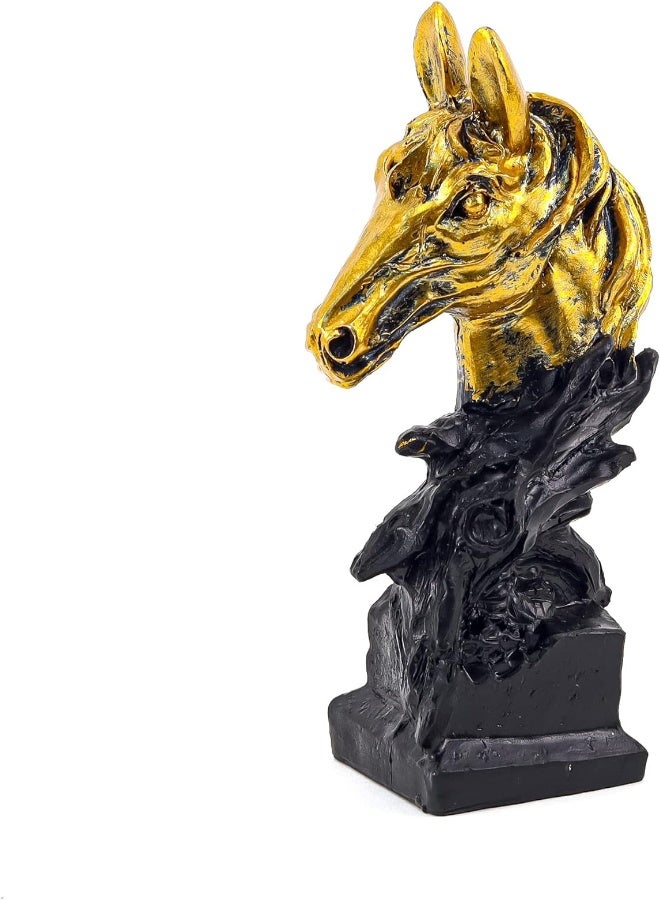 AKDC Polyresin Horse Head Statue 5.5" Inch, Handcrafted Horses Head Model Sculptures With Base Stand, Resin Craft Animal Figurines Sculpture For Home Office Desktop Indoor Decorations (Gold) - Image 3