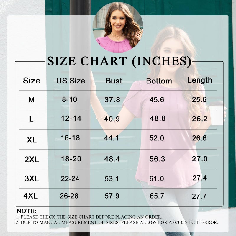 Anyhold 2025 Womens Tops Dressy Casual Summer Short Sleeve Blouses Crew Neck Pleated Business Shirt Large, Crimson Plum Blossom - Image 5