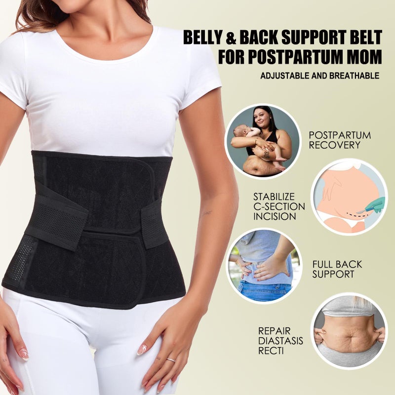 MAMODY Postpartum Belly Band â€“ Postpartum Belly Wrap, Abdominal Binder Post Surgery C-section Recovery Support Belt After Birth Brace, Slimming Girdles (Midnight Black, L) - Image 3