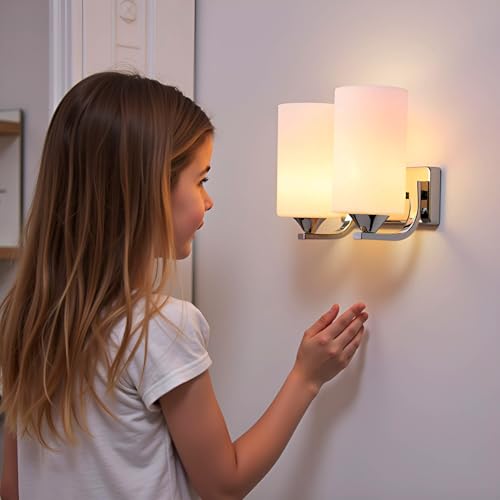 BrightLyt Silver Double or 2 Shade Wall Light for Home Decoration, Wall Lamp for Bedroom, Living Room (Metal & Glass) - Image 1
