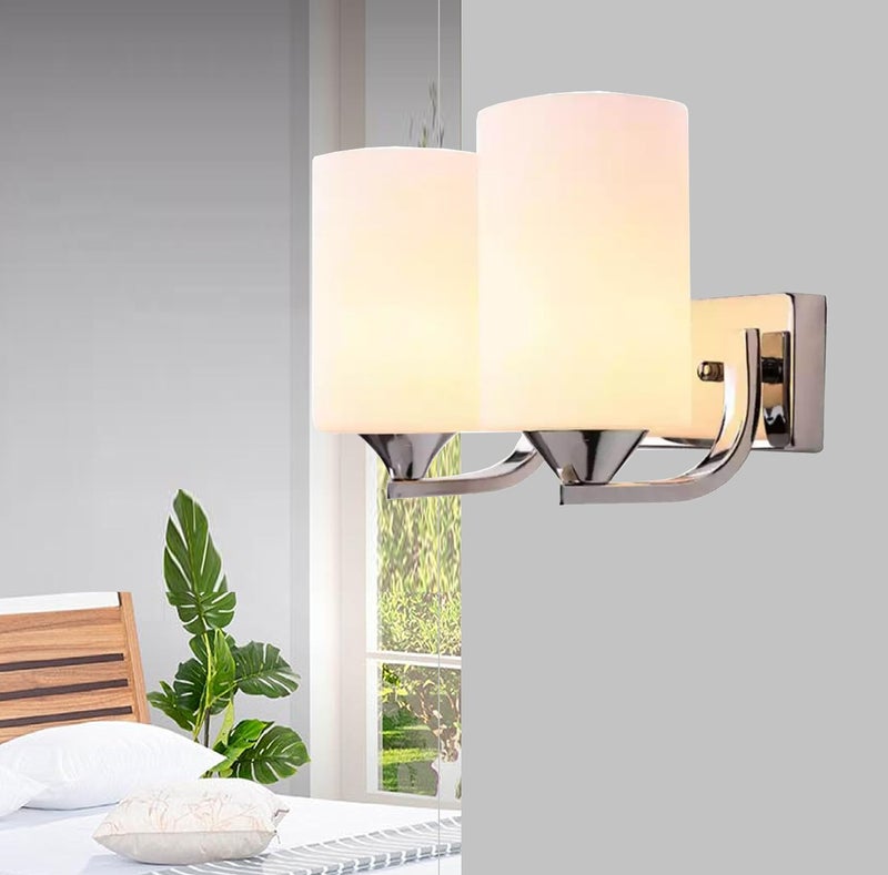 BrightLyt Silver Double or 2 Shade Wall Light for Home Decoration, Wall Lamp for Bedroom, Living Room (Metal & Glass) - Image 4