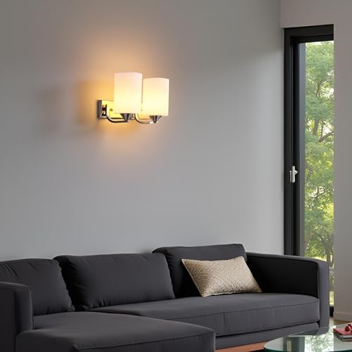 BrightLyt Silver Double or 2 Shade Wall Light for Home Decoration, Wall Lamp for Bedroom, Living Room (Metal & Glass) - Image 2
