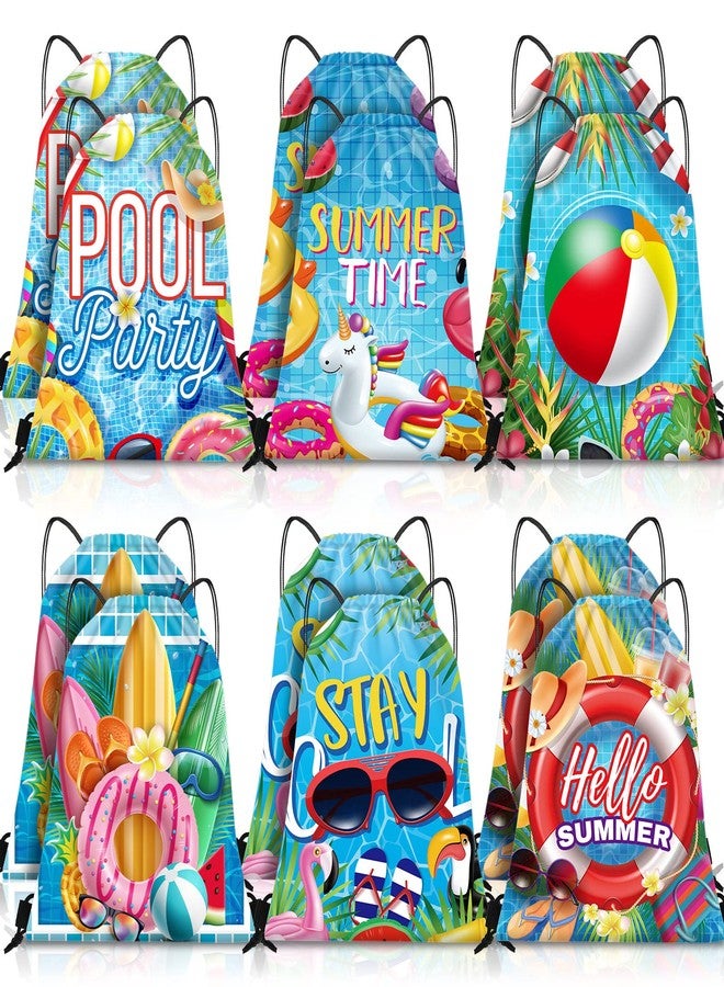 Kacctyen 12 Pcs Pool Beach Drawstring Bags Summer Drawstring Backpack Beach Ball String Birthday Bag Pool Party Decoration (Classic) - Image 1