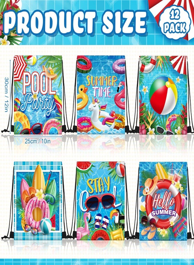 Kacctyen 12 Pcs Pool Beach Drawstring Bags Summer Drawstring Backpack Beach Ball String Birthday Bag Pool Party Decoration (Classic) - Image 2