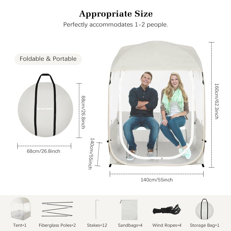 Raynesys Sports Tent for 1-2 Person, Portable & Foldable Pop Up Tents Shelter with Carry Bag, Instant Weather Proof Clear View Bubble Tent for Fishing, Camping, Watching Sports Events - Image 2