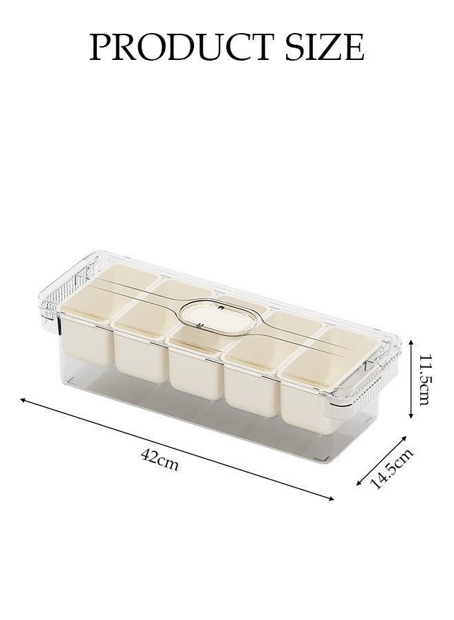 DUNISO صندوق قفل مع 5 شوكات فواكه، صينية تقديم مقسمة مع غطاء ومقبض، منظم صحن شفاف للفواكه، الحلوى، المكسرات والوجبات الخفيفة، حاوية تخزين الطعام - Image 2
