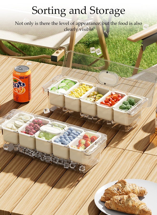 DUNISO صندوق قفل مع 5 شوكات فواكه، صينية تقديم مقسمة مع غطاء ومقبض، منظم صحن شفاف للفواكه، الحلوى، المكسرات والوجبات الخفيفة، حاوية تخزين الطعام - Image 4