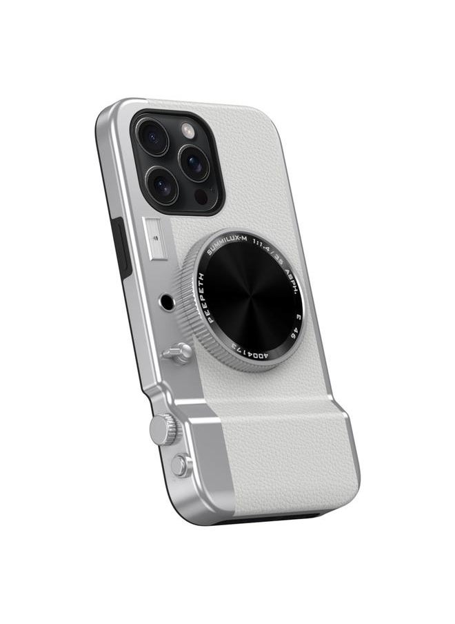 For iPhone 13 Pro Max 3D Retro Bluetooth Camera Magsafe Mirror Phone Case(White)