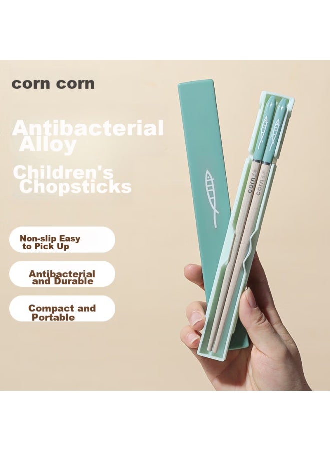 Corn Children's Alloy Chopsticks For Primary School Students, Cute Kindergarten And Home Use, Antibacterial And Heat-resistant, For Ages 6-12, Short Chopsticks - Image 1