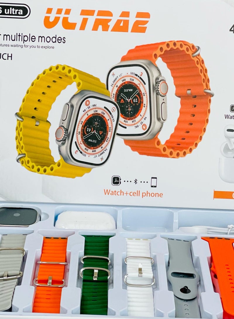 Smart Watch Ultra with 10 in 1 Straps And TWS Bluetooth Full Touch Color Screen Bluetooth Calling Health and Sports Smartwatch Multicolor - Image 2