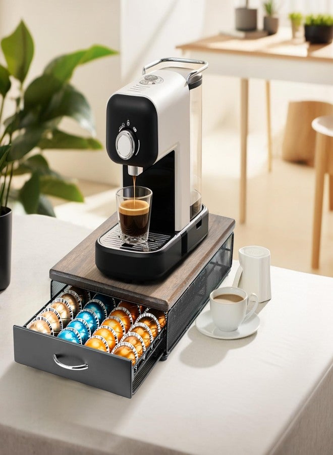 درج تخزين كبسولات قهوة HiveNets متوافق مع حامل كبسولات Nespresso Vertuoline، مصنوع من المعدن والخشب، منظم علوي (يستوعب 40 كبسولة). - Image 2