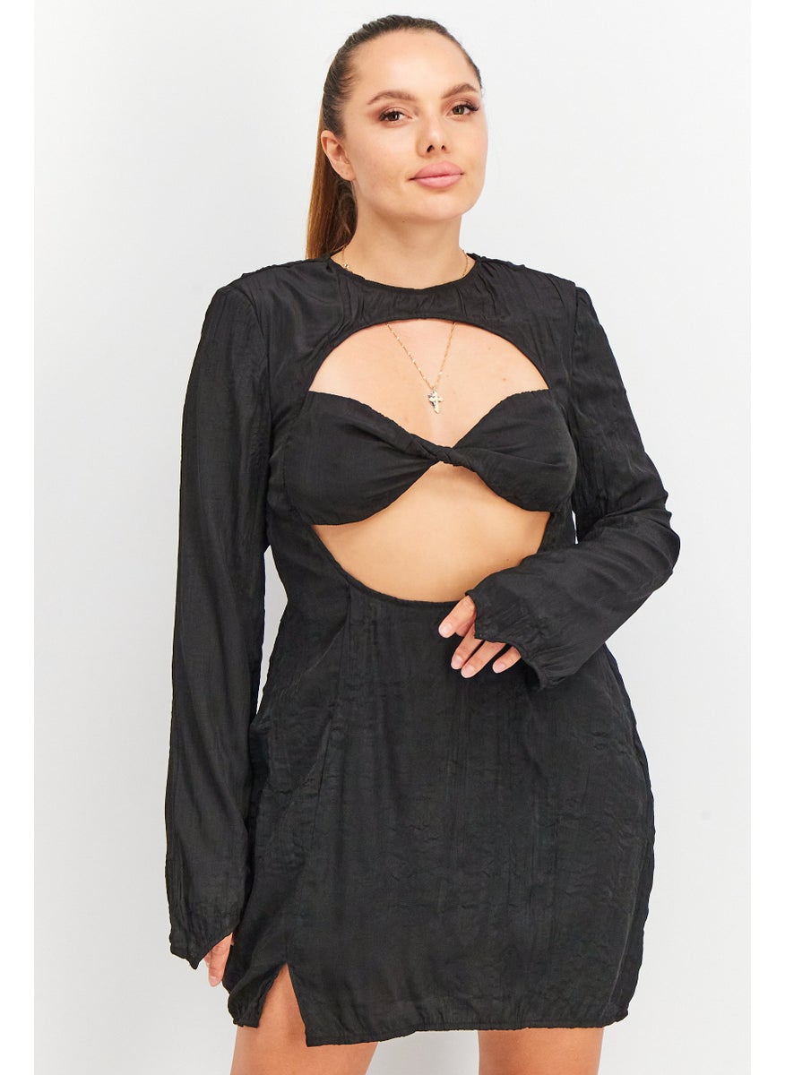 NA-KD - Women Textured Cups Front Mini Dress, Black - Image 1