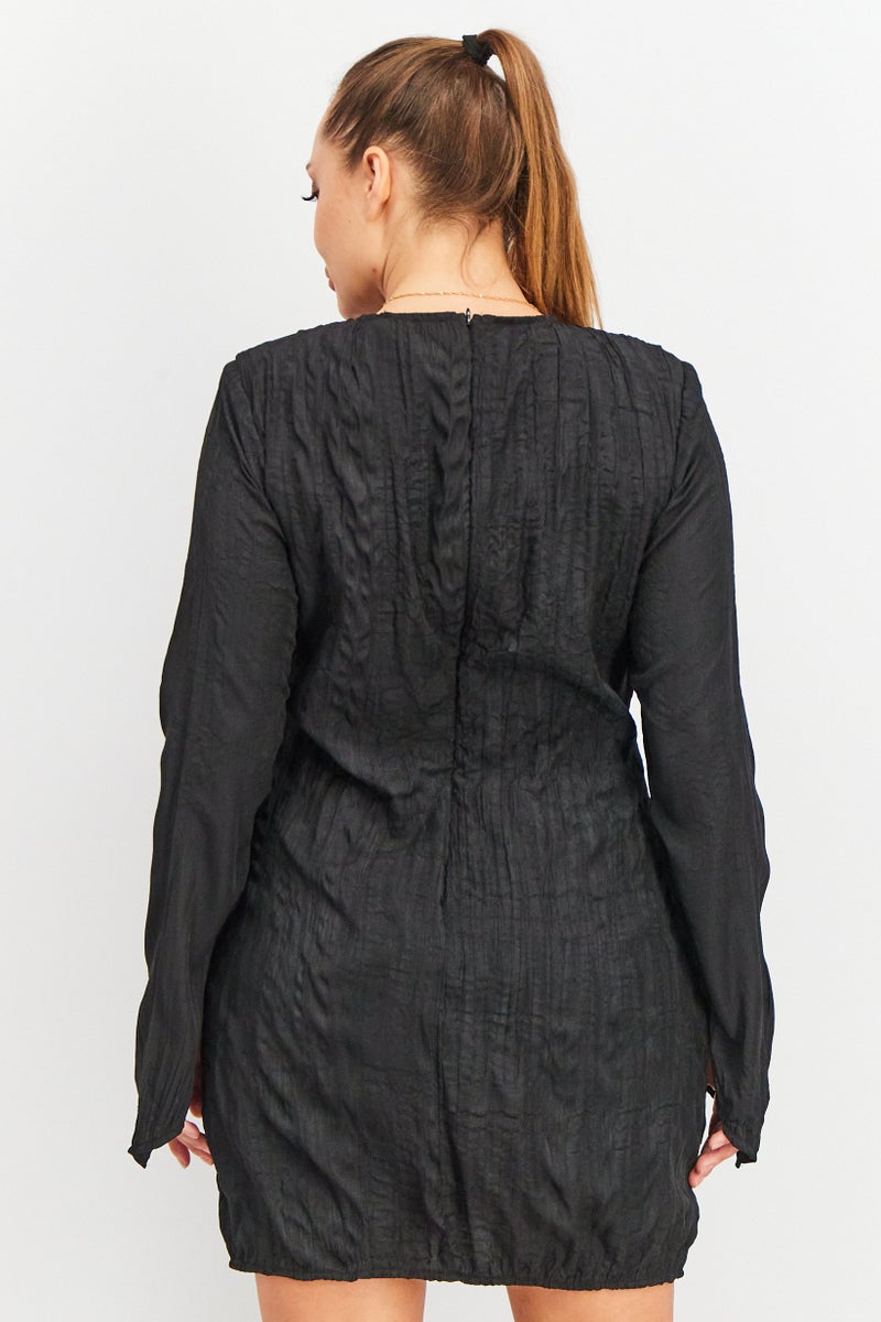 Women Textured Cups Front Mini Dress, Black